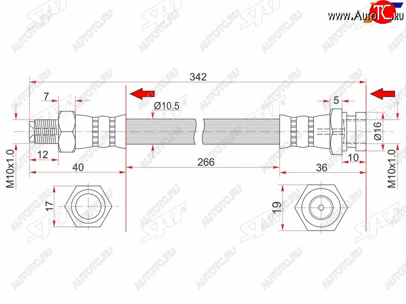 929 р. Шланг тормозной передний (Таиланд) RH SAT Mitsubishi Fuso Canter (2002-2025)  с доставкой в г. Тольятти