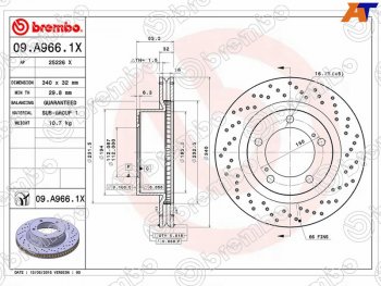 Тормозной передний диск (Ø340) BREMBO  Lexus LX570 J200 дорестайлинг (2007-2012)