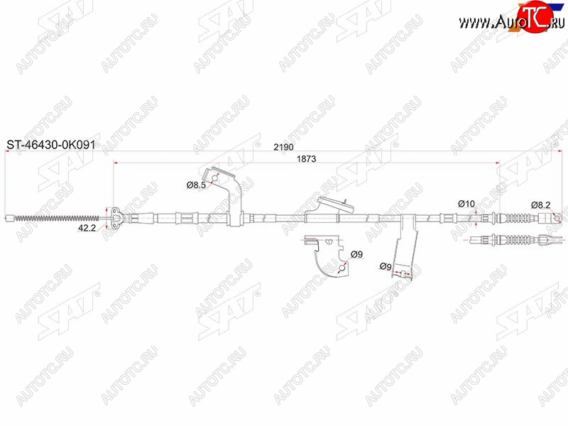 2 659 р. Трос стояночного тормоза LH SAT Toyota Hilux AN10,AN20 дорестайлинг (2004-2008)  с доставкой в г. Тольятти