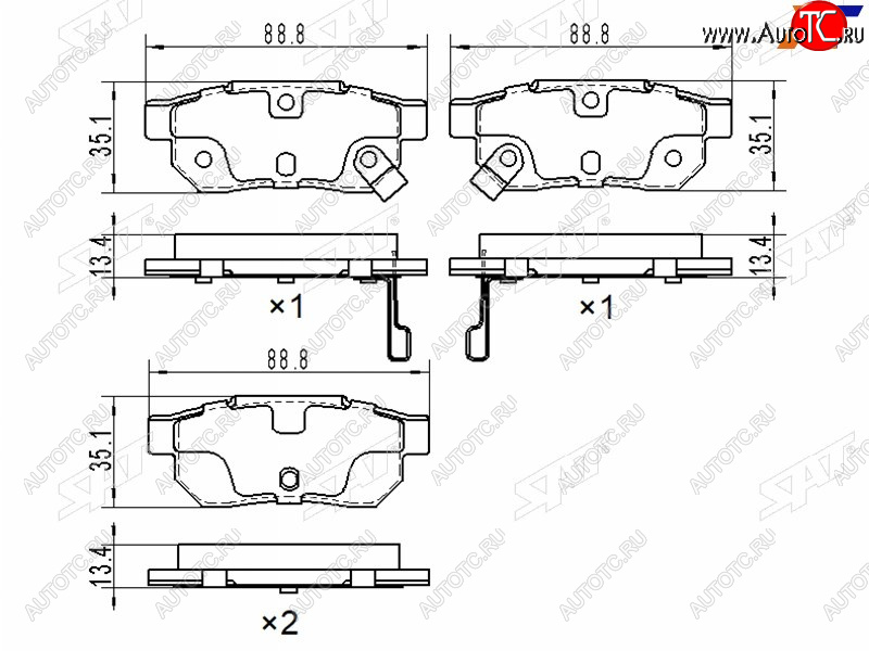 2 159 р. Колодки тормозные задние RH-LH SAT Honda Fit GP,GK  дорестайлинг (2013-2015)  с доставкой в г. Тольятти