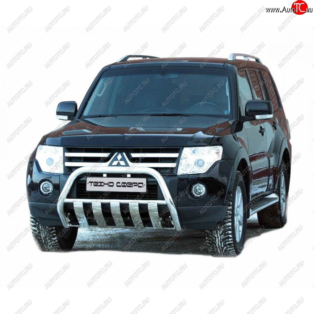 12 699 р. Передок плоский крашенная d63.5, Техно Сфера Mitsubishi Pajero 4 V90 дорестайлинг (2006-2011) (Черный матовый)  с доставкой в г. Тольятти