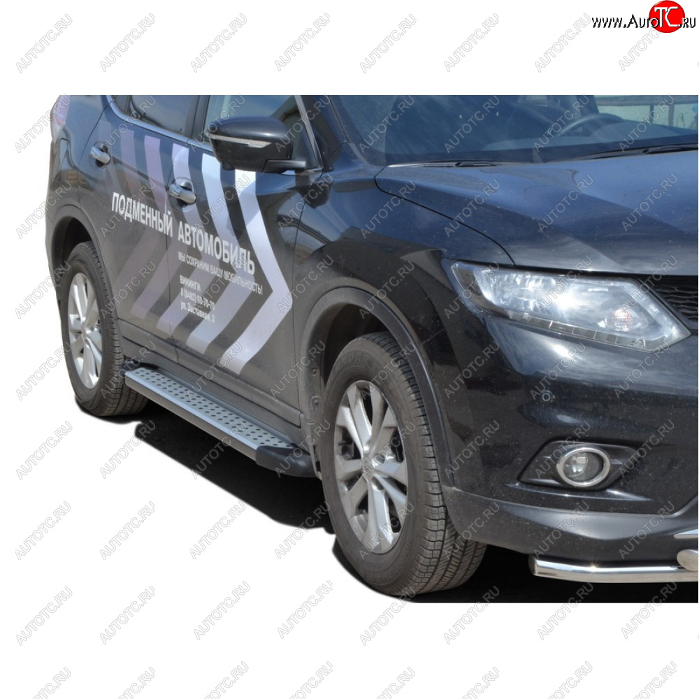 27 799 р. Пороги бумер алюминиевые с резинкой, Техно Сфера Nissan X-trail 3 T32 дорестайлинг (2013-2018) (Черный глянец)  с доставкой в г. Тольятти