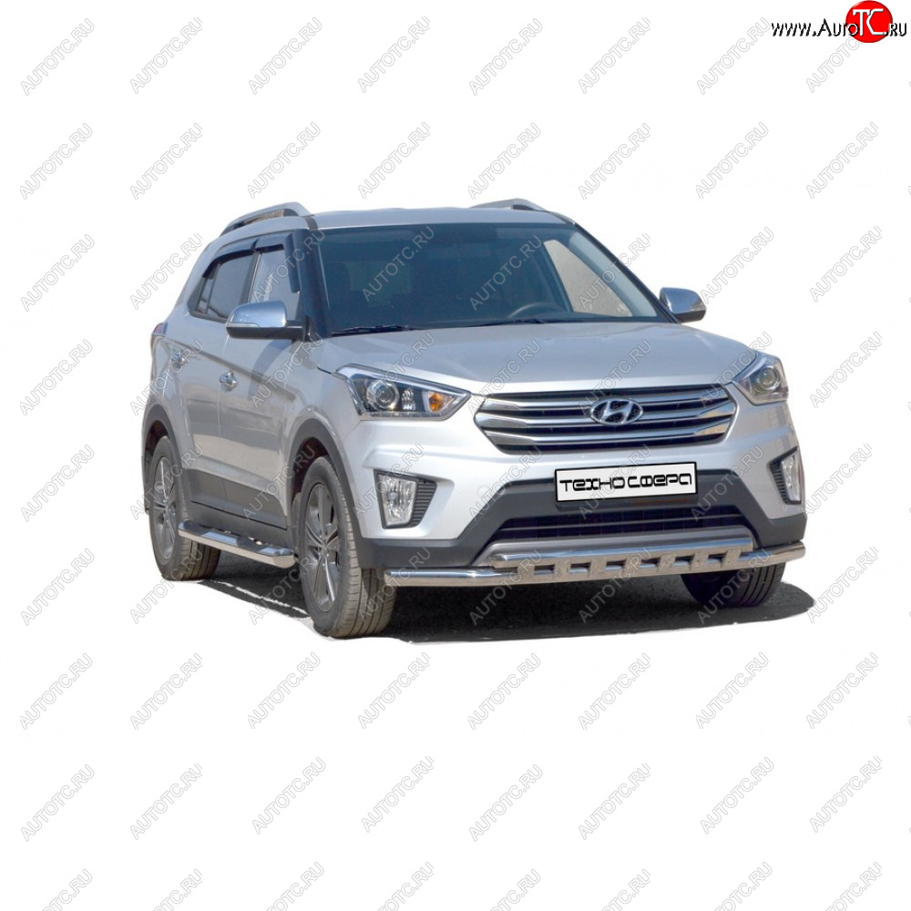 9 799 р. Защита переда труба двойная крашенная d63,5, Техно Сфера Hyundai Creta GS рестайлинг (2019-2021) (Черный глянец)  с доставкой в г. Тольятти