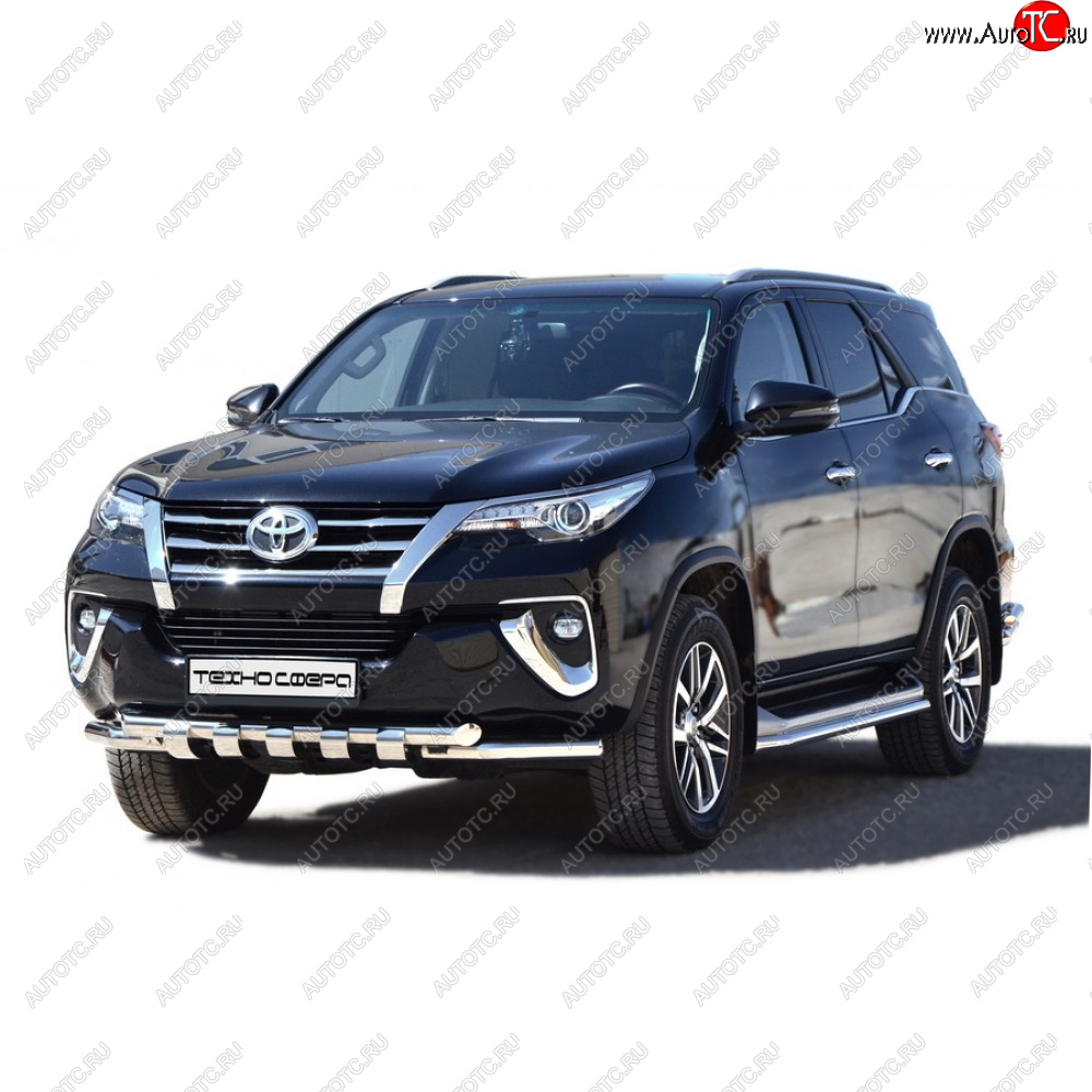 13 699 р. Защита переда труба двойная люкс крашенная d63.5, Техно Сфера Toyota Fortuner AN50/AN60 2-ой рестайлинг (2011-2015) (Черный матовый)  с доставкой в г. Тольятти