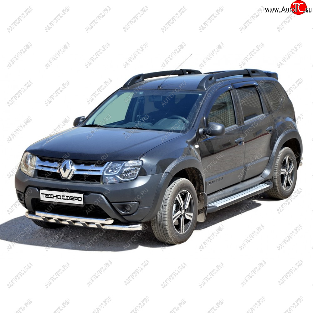 8 799 р. Защита переда труба двойная крашенная d63.5, Техно Сфера Renault Duster HS дорестайлинг (2010-2015) (Черный глянец)  с доставкой в г. Тольятти