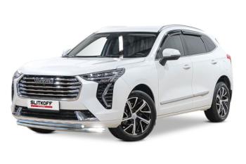 Защита переднего бампера d57 + d42 (2WD) Slitkoff Haval (Хавал) Jolion (джолион) (2020-2024) дорестайлинг