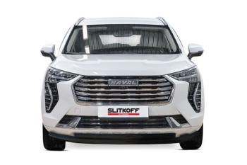 Защита переднего бампера d57+d42 двойная 2WD Slitkoff Haval (Хавал) Jolion (джолион) (2020-2024) дорестайлинг