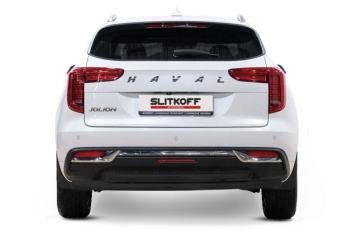 Защита заднего бампера d57+d57 двойная (2WD) Slitkoff Haval Jolion дорестайлинг (2020-2024)