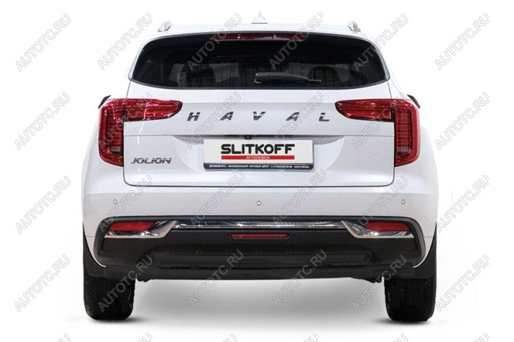 10 299 р. Защита заднего бампера d57+d57 двойная (2WD) Slitkoff Haval Jolion дорестайлинг (2020-2024) (Сталь с полимерным покрытием в цвет черный)  с доставкой в г. Тольятти