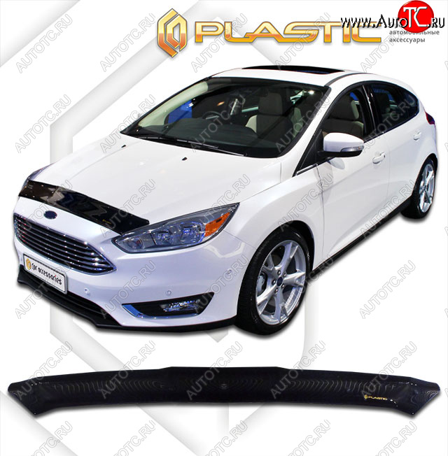 1 839 р. Дефлектор капота CA-Plastic  Ford Focus  3 (2014-2019) универсал рестайлинг (classic черный, Без надписи)  с доставкой в г. Тольятти