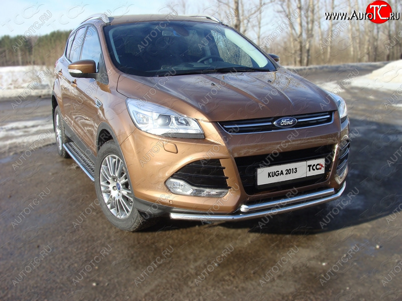 12 999 р. Защита передняя двойная d42,4*42,4 мм ТСС Тюнинг  Ford Kuga  2 (2013-2016) дорестайлинг (нержавейка)  с доставкой в г. Тольятти