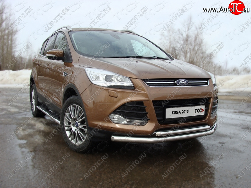 1 000 000 р. Защита передняя двойная d42,4*42,4 мм ТСС Тюнинг  Ford Kuga  2 (2013-2016) дорестайлинг (нержавейка)  с доставкой в г. Тольятти