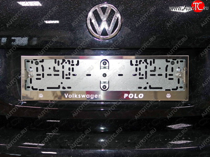 6 449 р. Рамка гос. номера ТСС Тюнинг  Volkswagen Polo  5 (2015-2020) седан рестайлинг, хэтчбек рестайлинг (нержавейка)  с доставкой в г. Тольятти