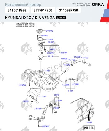 20 349 р. Топливный бак сталь (антикоррозия) Hyundai i20 PB хэтчбэк рестайлинг (2012-2015)  с доставкой в г. Тольятти. Увеличить фотографию 11