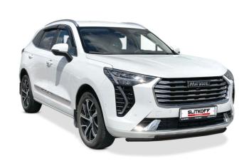 13 899 р. Защита переднего бампера d57 + d42 Slitkoff Haval F7x дорестайлинг (2019-2022) (нержавейка с полимерным покрытием в цвет черный)  с доставкой в г. Тольятти. Увеличить фотографию 2