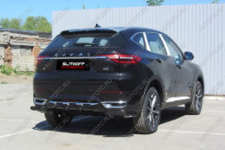 6 649 р. Защита заднего бампера уголки d57 Slitkoff Haval F7x дорестайлинг (2019-2022) (нержавейка с полимерным покрытием в цвет черный)  с доставкой в г. Тольятти