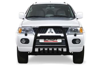 Защита переднего бампера кенгурятник d57 высокий с защитой картера Slitkoff Mitsubishi Pajero Sport PA рестайлинг (2004-2008) ()