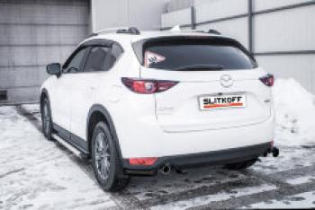 7 349 р. Защита заднего бампера уголки d57 Slitkoff  Mazda CX-5  KF (2016-2025) (нержавейка с полимерным покрытием в цвет черный)  с доставкой в г. Тольятти. Увеличить фотографию 1