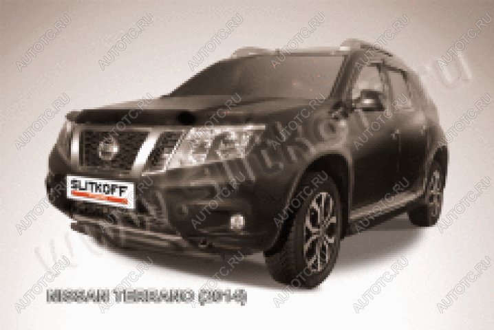 9 549 р. Защита переднего бампера d42+d42 двойная Slitkoff Nissan Terrano D10 дорестайлинг (2013-2016) (нержавейка с полимерным покрытием в цвет черный)  с доставкой в г. Тольятти