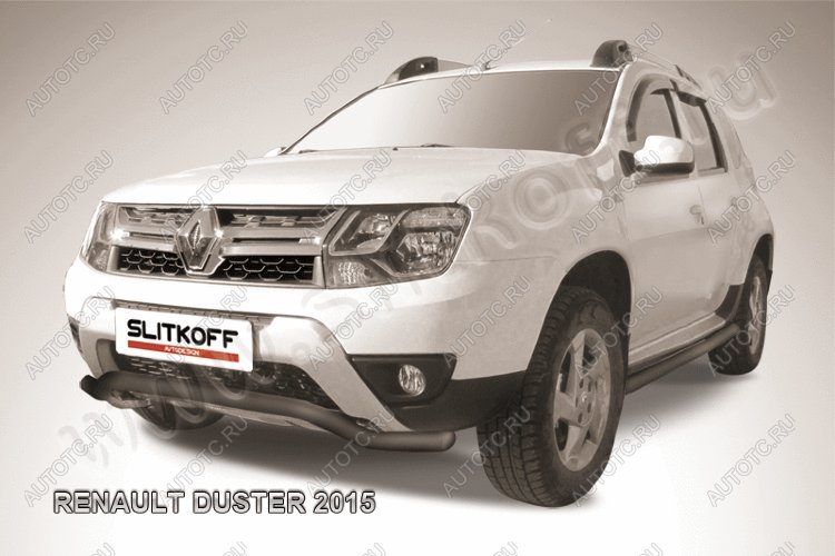 11 499 р. Защита переднего бампера (нержавейка, волна 57) Slitkoff Renault Duster HS рестайлинг (2015-2021) (с окраской в черный цвет)  с доставкой в г. Тольятти