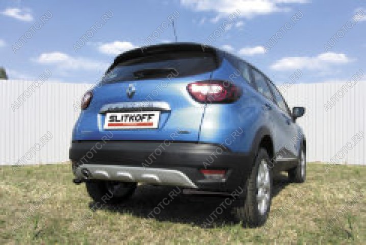 8 399 р. Защита заднего бампера уголки d42 (2WD) Slitkoff Renault Kaptur дорестайлинг (2016-2020) (нержавейка с полимерным покрытием в цвет черный)  с доставкой в г. Тольятти