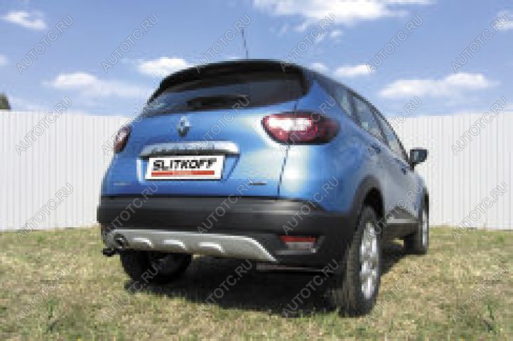 8 399 р. Защита заднего бампера уголки d42 (4WD) Slitkoff  Renault Kaptur (2016-2020) дорестайлинг (нержавейка с полимерным покрытием в цвет черный)  с доставкой в г. Тольятти