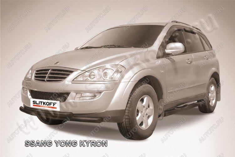 14 749 р. Защита переднего бампера d57+d57 двойная Slitkoff SSANGYONG Kyron рестайлинг (2007-2016) (нержавейка с полимерным покрытием в цвет черный)  с доставкой в г. Тольятти