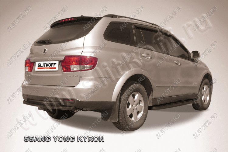 10 849 р. Защита заднего бампера d57+d57 двойная Slitkoff SSANGYONG Kyron рестайлинг (2007-2016) (нержавейка с полимерным покрытием в цвет черный)  с доставкой в г. Тольятти