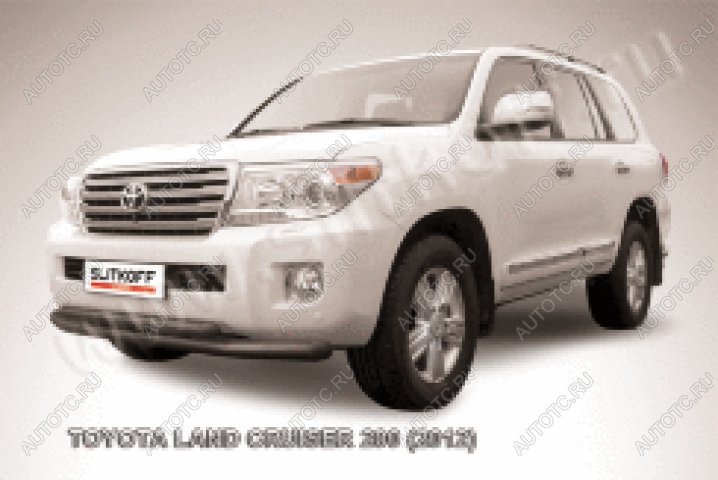 21 349 р. Защита переднего бампера d76+d57 двойная Slitkoff Toyota Land Cruiser 200 1-ый рестайлинг (2012-2015) (нержавейка с полимерным покрытием в цвет черный)  с доставкой в г. Тольятти