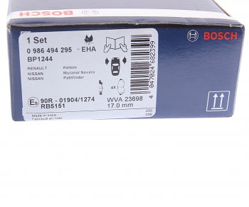 3 089 р. Колодки тормозные передние R17 (4шт.) BOSCH Nissan Pathfinder R52 дорестайлинг (2012-2017)  с доставкой в г. Тольятти. Увеличить фотографию 4