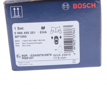 2 859 р. Колодки тормозные передние (4шт.) BOSCH BMW 1 серия E81 хэтчбэк 3 дв. рестайлинг (2007-2012)  с доставкой в г. Тольятти. Увеличить фотографию 4