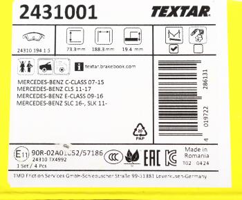 6 999 р. Колодки тормозные передние (4шт.) TEXTAR Mercedes-Benz C-Class W204 дорестайлинг седан (2007-2011)  с доставкой в г. Тольятти. Увеличить фотографию 5