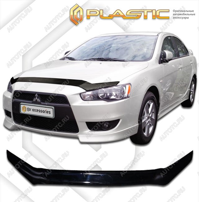 2 099 р. Дефлектор капота CA-Plastic  Mitsubishi Lancer  10 (2007-2017) седан дорестайлинг, хэтчбэк дорестайлинг, седан рестайлинг, хэтчбек 5 дв рестайлинг (Classic черный)  с доставкой в г. Тольятти