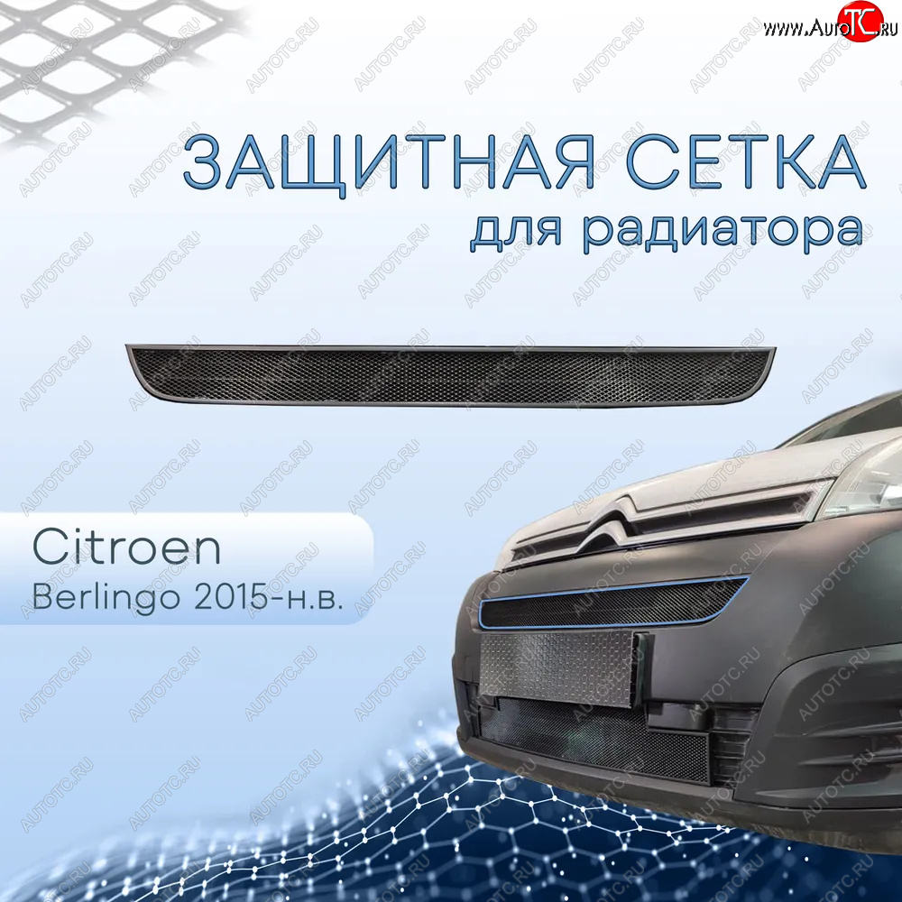 2 899 р. Защитная сетка в бампер (верх, ячейка 3х7 мм) Alfeco Стандарт CITROEN Berlingo B9 рестайлинг (2015-2022) (Чёрная)  с доставкой в г. Тольятти