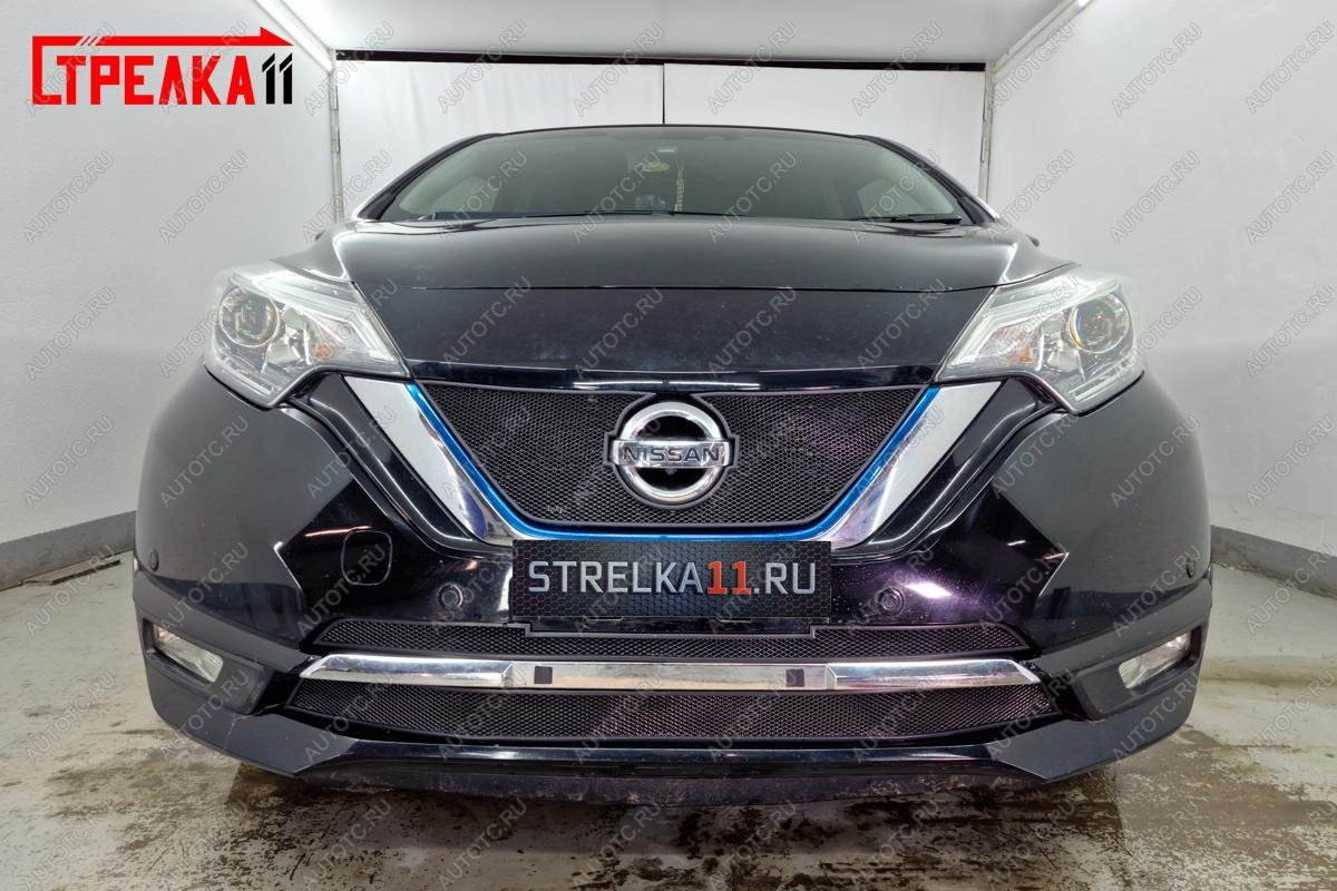 4 749 р. Защита радиатора (низ, Medalist X, 2 части) Стрелка11 Стандарт Nissan Note 2 E12 рестайлинг (2016-2020) (черная)  с доставкой в г. Тольятти