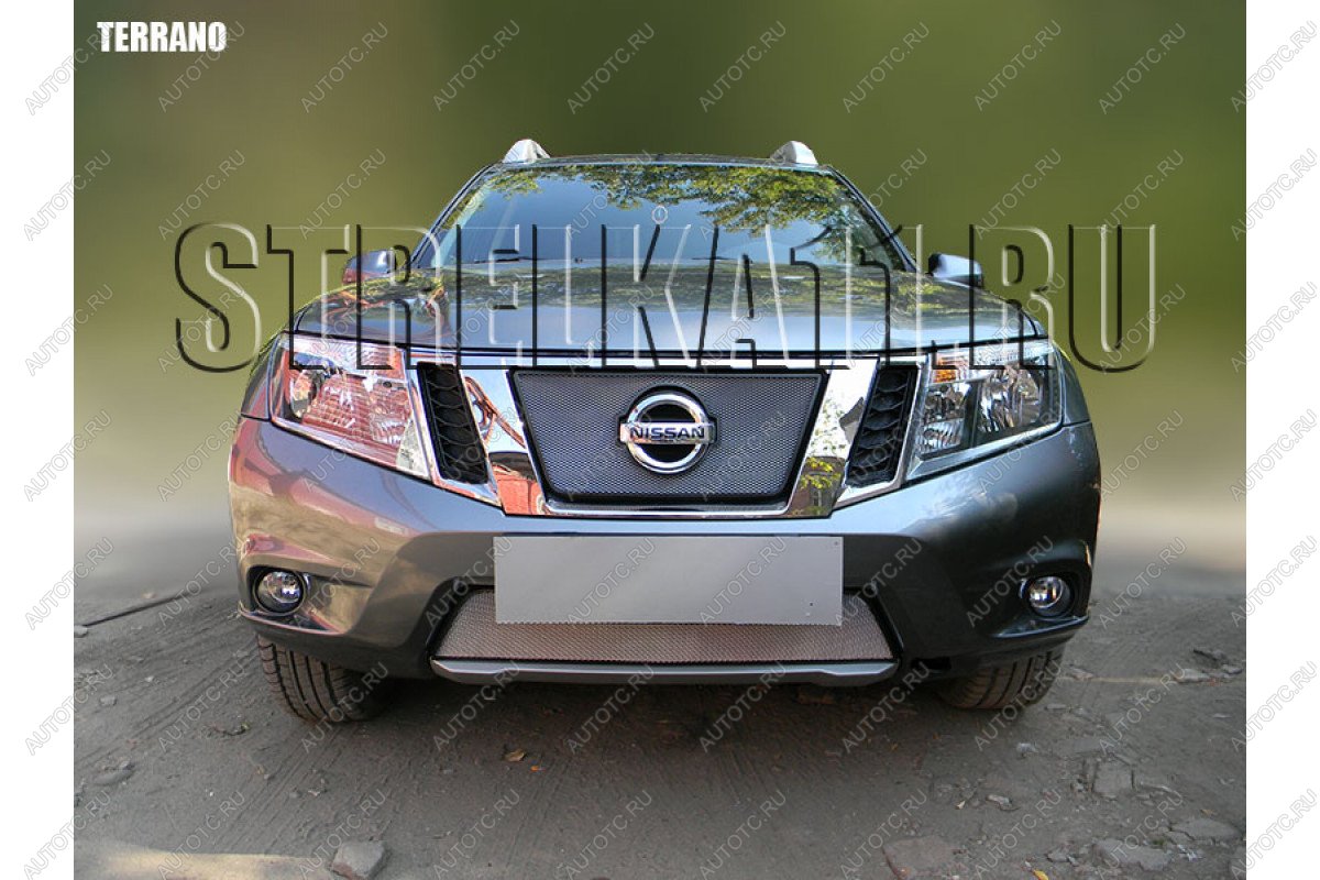 3 899 р. Защита радиатора (верх) Стрелка11 Стандарт Nissan Terrano D10 дорестайлинг (2013-2016) (черная)  с доставкой в г. Тольятти