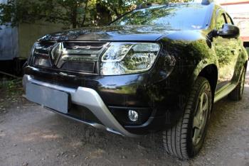 3 099 р. Защита радиатора (верх) Стрелка11 Стандарт Renault Duster HS рестайлинг (2015-2021) (черная)  с доставкой в г. Тольятти. Увеличить фотографию 2