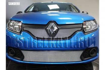 Защита радиатора (низ) Стрелка11 Стандарт Renault Sandero (B8) дорестайлинг (2014-2018)  (хром)