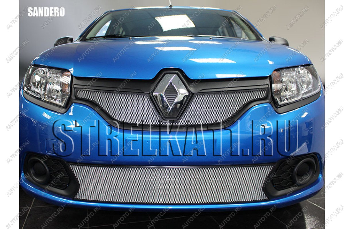 3 099 р. Защита радиатора (низ) Стрелка11 Стандарт Renault Sandero (B8) дорестайлинг (2014-2018) (хром)  с доставкой в г. Тольятти