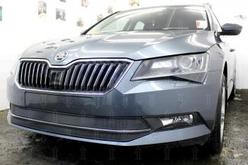 5 649 р. Защита радиатора (2 части) Стрелка11 Стандарт Skoda Superb B8 (3V) лифтбэк дорестайлинг (2015-2019) (черная)  с доставкой в г. Тольятти. Увеличить фотографию 2