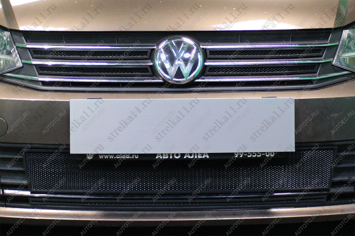 4 399 р. Защита радиатора (4 части верх) Стрелка11 Стандарт Volkswagen Polo 5 седан рестайлинг (2015-2020) (черная)  с доставкой в г. Тольятти