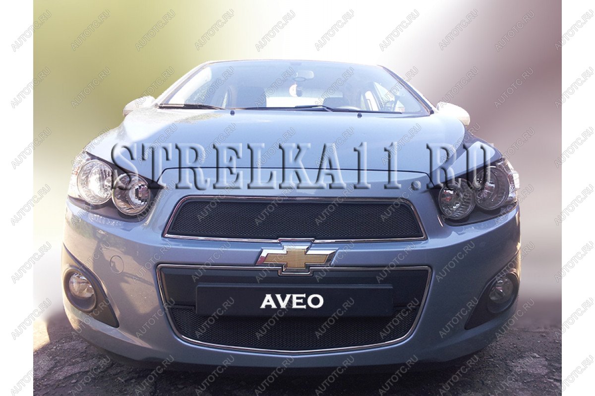 969 р. Зимняя заглушка решетки радиатора (верх) Стрелка11 Chevrolet Aveo T300 хэтчбек (2011-2015) (черная)  с доставкой в г. Тольятти