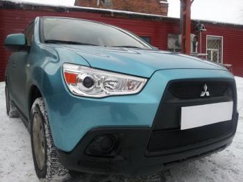 799 р. Зимняя заглушка решетки радиатора (верх, 2 части) Стрелка11 Mitsubishi ASX дорестайлинг (2010-2012) (черная)  с доставкой в г. Тольятти. Увеличить фотографию 2