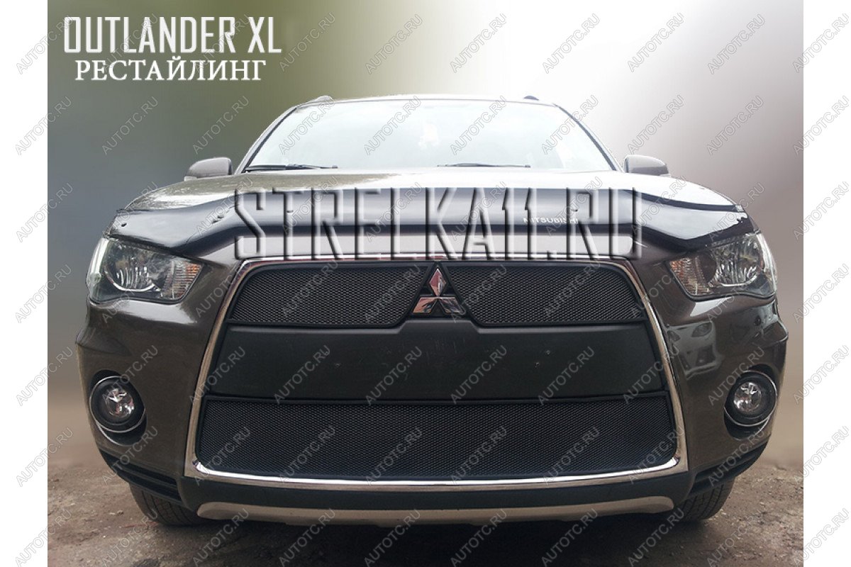 969 р. Зимняя заглушка решетки радиатора (верх) Стрелка11  Mitsubishi Outlander  XL (2010-2013) (CW)  рестайлинг (черная)  с доставкой в г. Тольятти