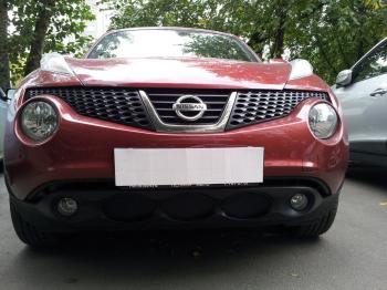 969 р. Зимняя заглушка решетки радиатора Стрелка11 Nissan Juke 1 YF15 дорестайлинг (2010-2014) (черная)  с доставкой в г. Тольятти. Увеличить фотографию 2