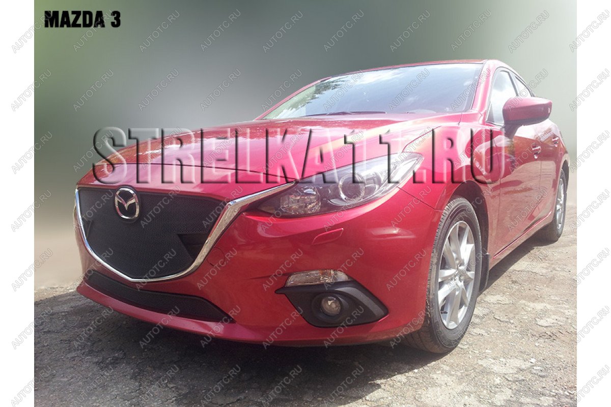 799 р. Зимняя заглушка решетки радиатора (верх) Премиум Стрелка11 Mazda 3/Axela BM дорестайлинг, хэтчбэк (2013-2016) (черная)  с доставкой в г. Тольятти