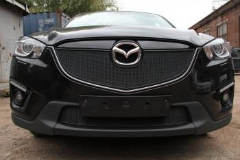 799 р. Зимняя заглушка решетки радиатора (с парктроником) PREMIUM Стрелка11 Mazda CX-5 KE дорестайлинг (2011-2014) (черная)  с доставкой в г. Тольятти. Увеличить фотографию 2