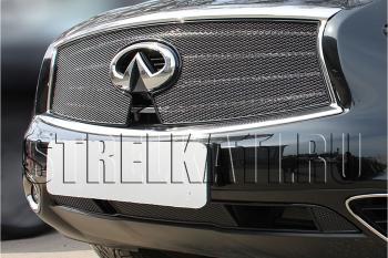 Защита радиатора (верх с вырезом под камеру) Стрелка11 Премиум INFINITI FX37 S51 рестайлинг (2011-2013) ()