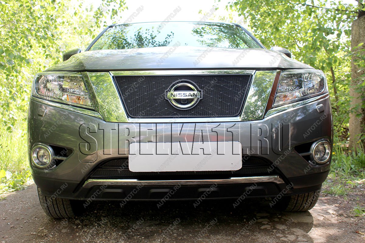 8 649 р. Защита радиатора (низ 2 части) Стрелка11 PREMIUM Nissan Pathfinder R52 дорестайлинг (2012-2017) (черная)  с доставкой в г. Тольятти