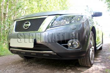 8 649 р. Защита радиатора (низ 2 части) Стрелка11 PREMIUM Nissan Pathfinder R52 дорестайлинг (2012-2017) (черная)  с доставкой в г. Тольятти. Увеличить фотографию 2